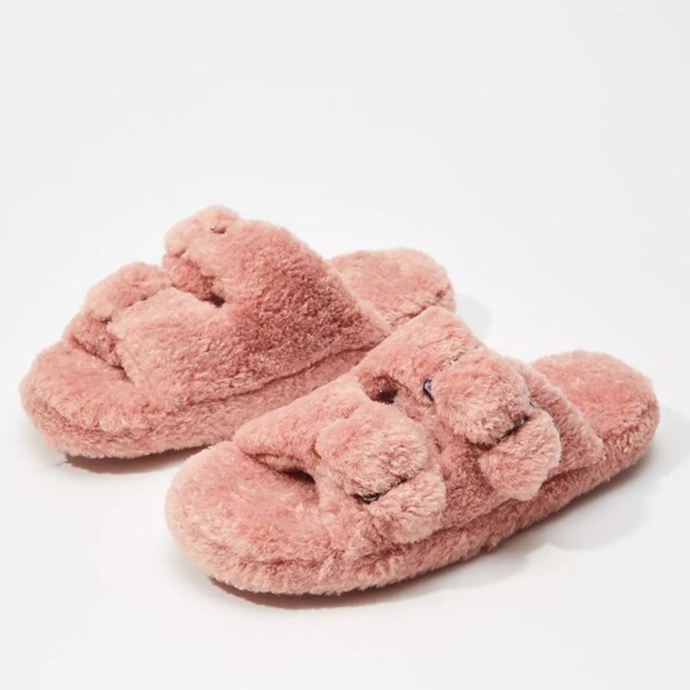 LOFT Faux Fur Buckle Slippers - SMALL (5-6)